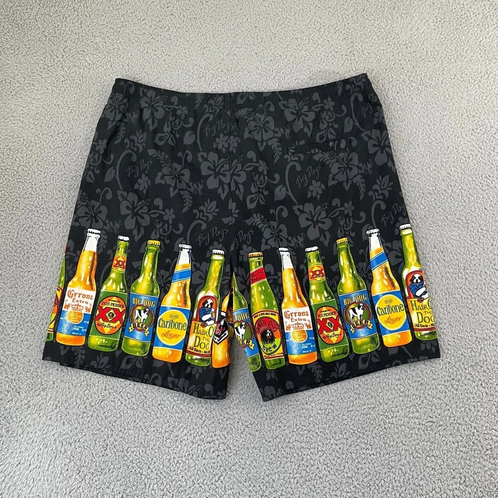 Big Dogs Beer Bottle Swim Trunks Men XL Black Novelty Beach Surf Lined